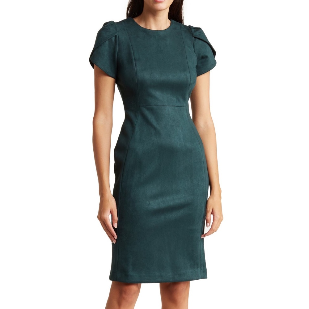 NWT Calvin Klein Tulip Sleeve Faux Sueded Dress